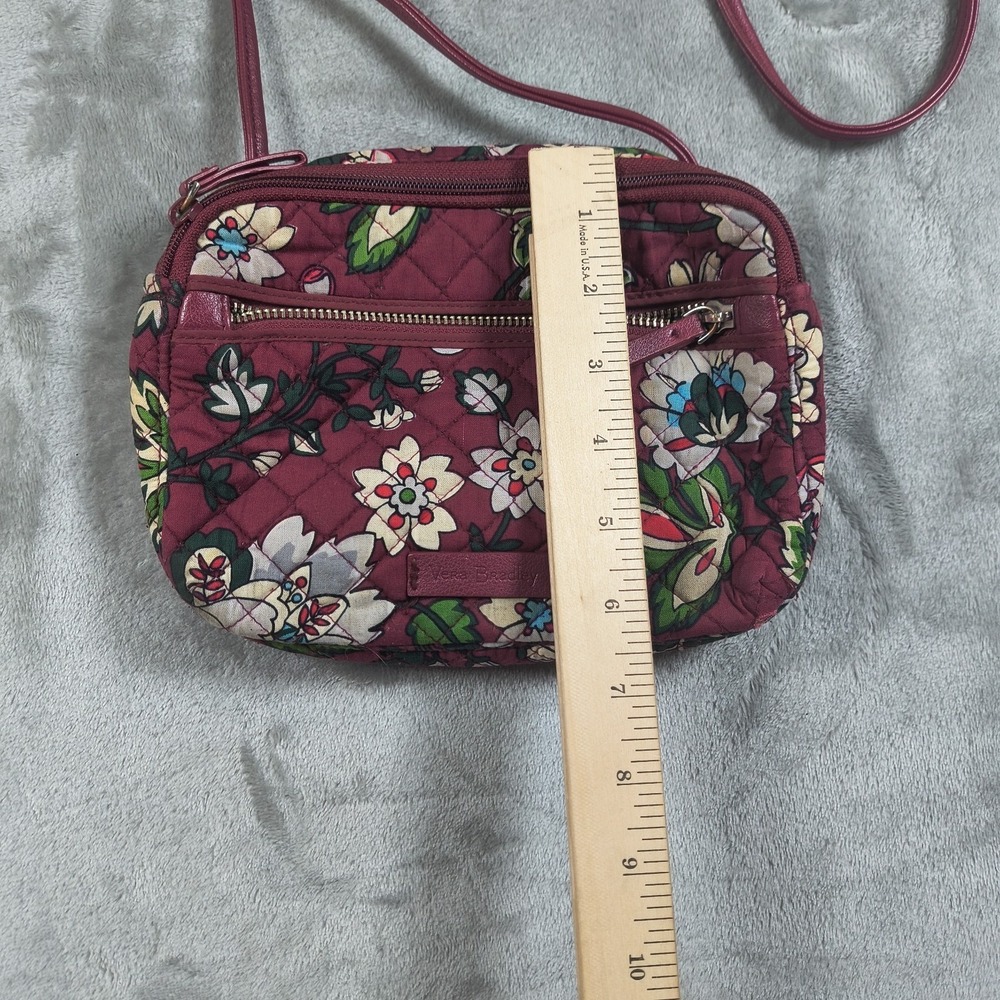 Vera Bradley Crossbody Bag Women Small Red Burgundy Floral Quilted Purse Flowers - Picture 3 of 16